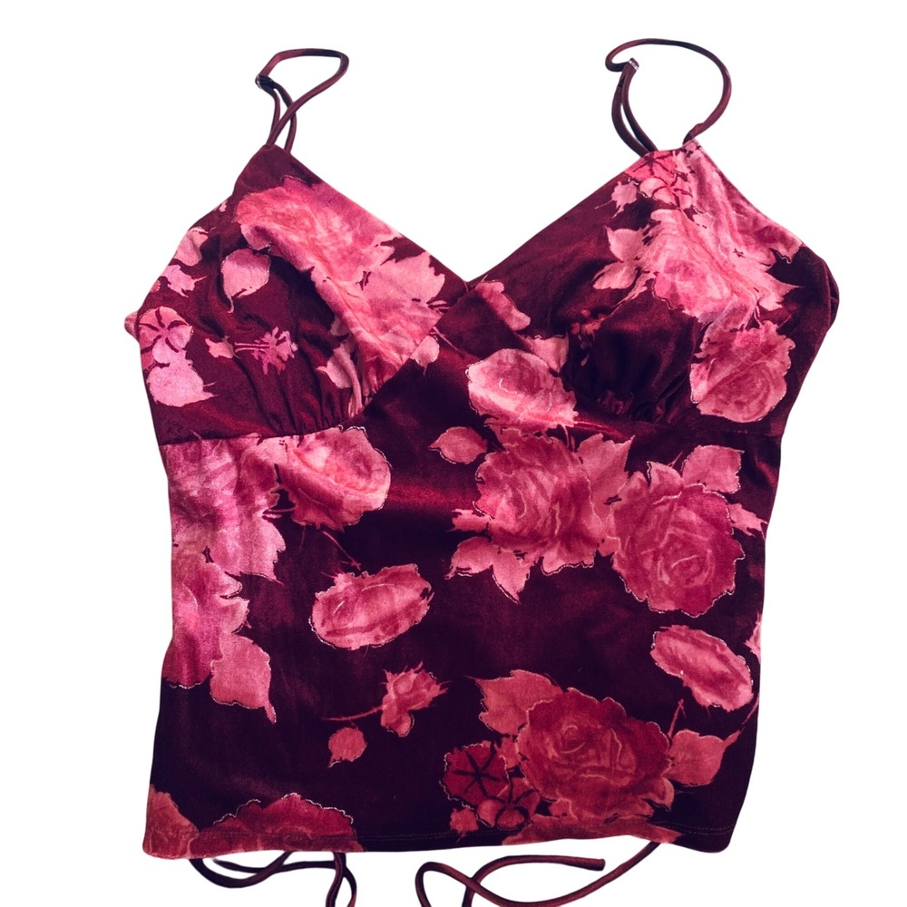 New Y2K Women's Purple Velvet Cami Large Top Strappy Baby Doll Floral Whimsigoth
